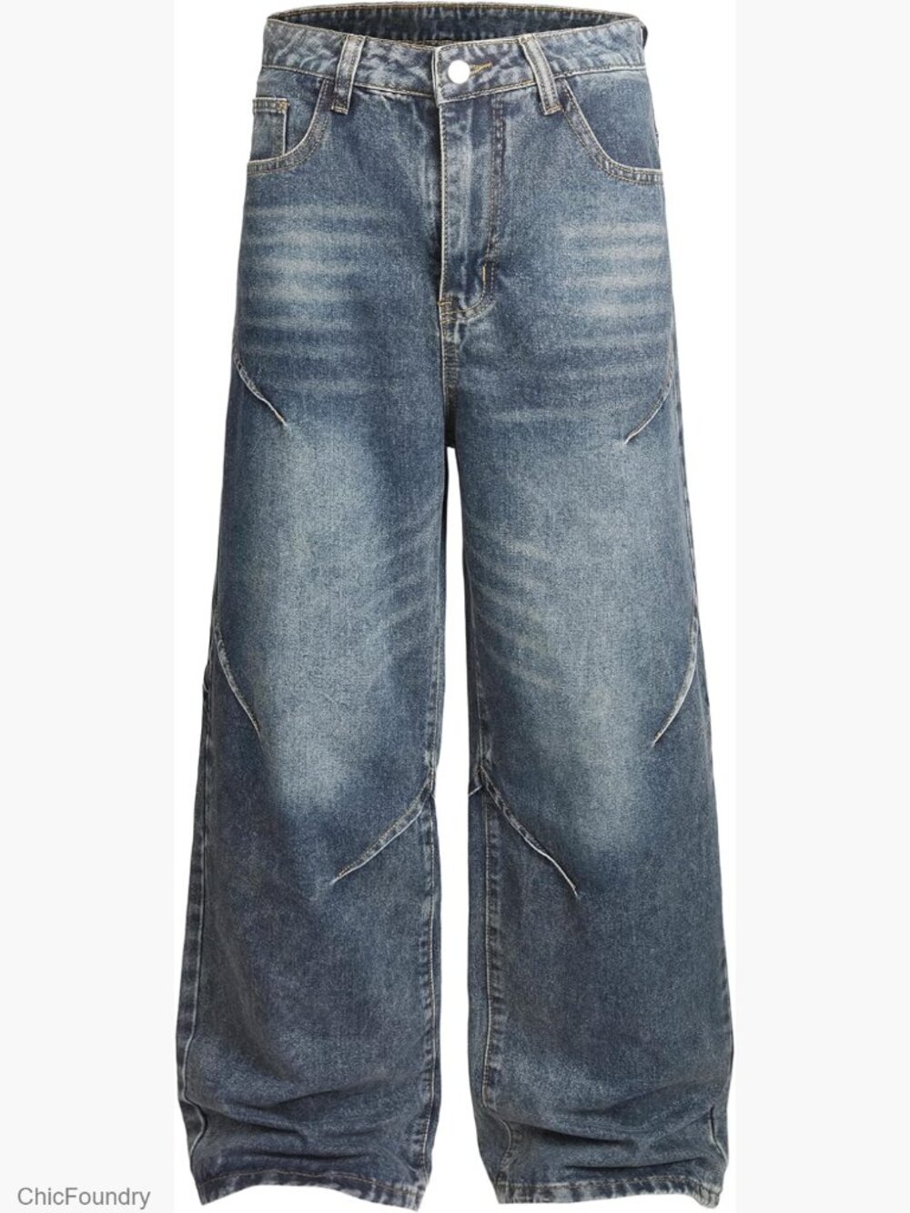 Men's Baggy Hip Hop Jeans Y2K Wide Leg Skater Denim Pants Loose Fit Trousers